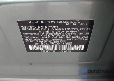 2017 Subaru Forester 2.5I from USA, damaged, VIN JF2SJABCXHH431690